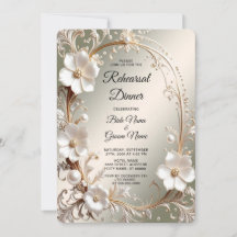 Dîner de répétition avec cadre floral blanc orné