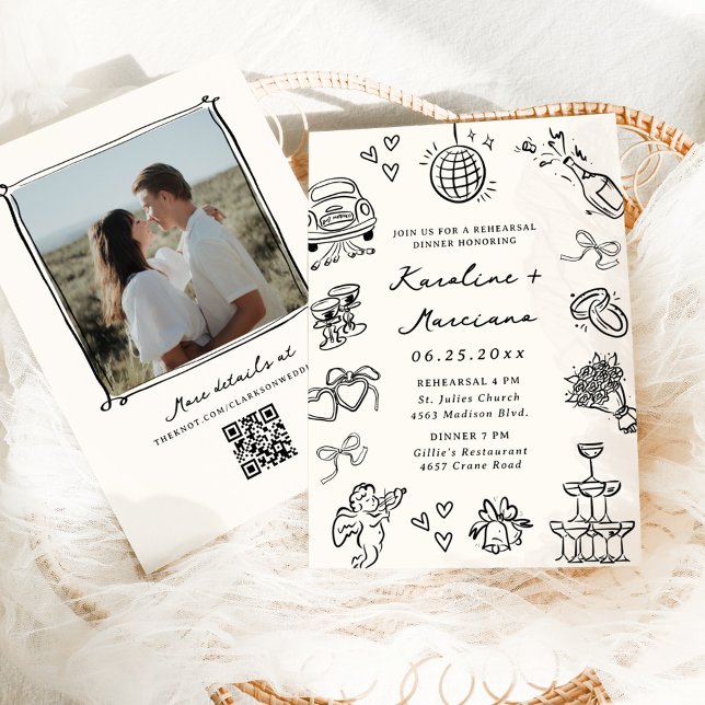 Invitation Dîner de répétition avec Doodles tirés à la main (Créateur téléchargé)