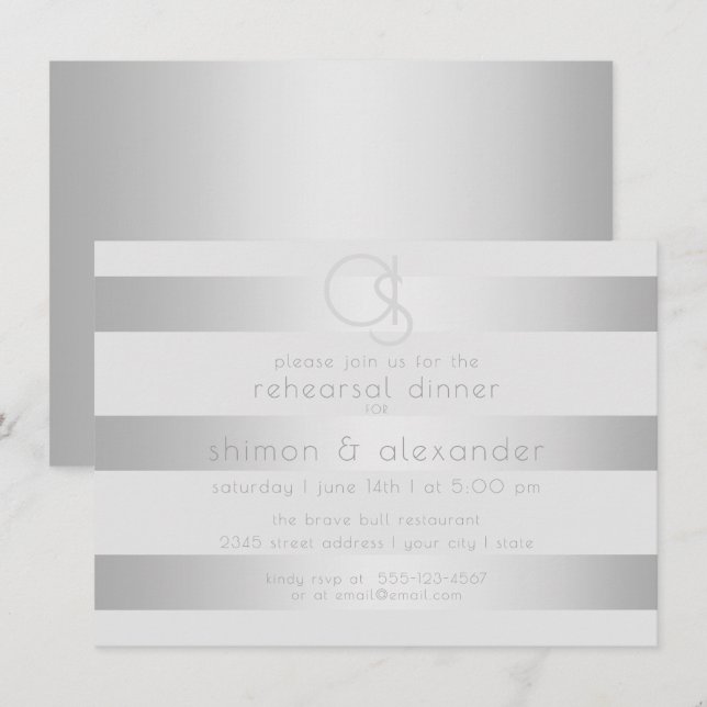 Invitation Dîner de répétition | Bandes argentées lumineuses (Devant / Derrière)