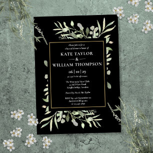 Invitation Dîner de répétition Black And Gold Greenery
