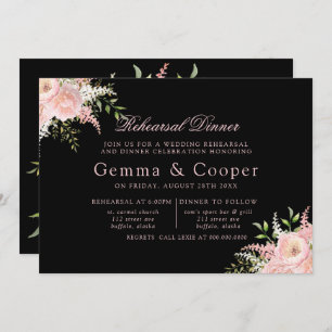 Invitation Dîner de répétition Black Blush Painted Florals
