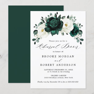 Invitation Dîner de répétition blanc Eucalyptus Emerald Green