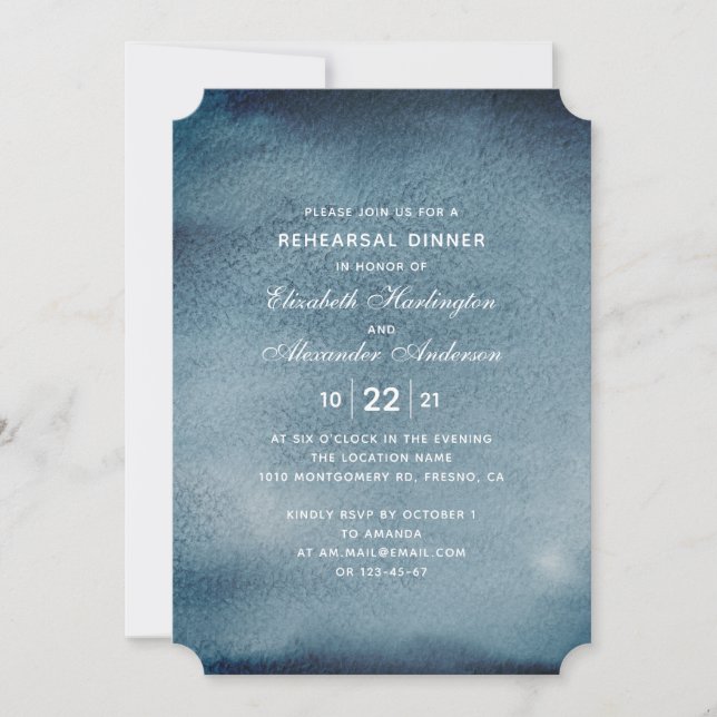 Invitation Dîner de répétition bleu. Aquarelle marine moderne (Devant)