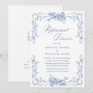 Invitation Dîner de répétition bleu de la Renaissance