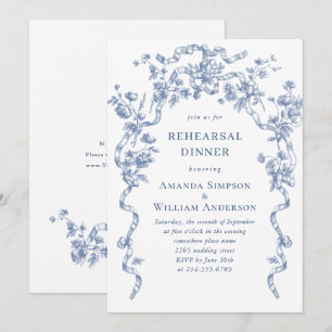 Invitation Dîner de répétition bleu Dusty Ornate de Victoria
