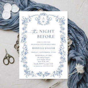 Invitation Dîner de répétition bleu Dusty Ornate de Victoria