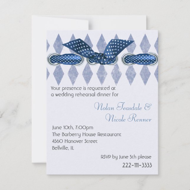 Invitation Dîner de répétition bleu et blanc de charme Invita (Devant)
