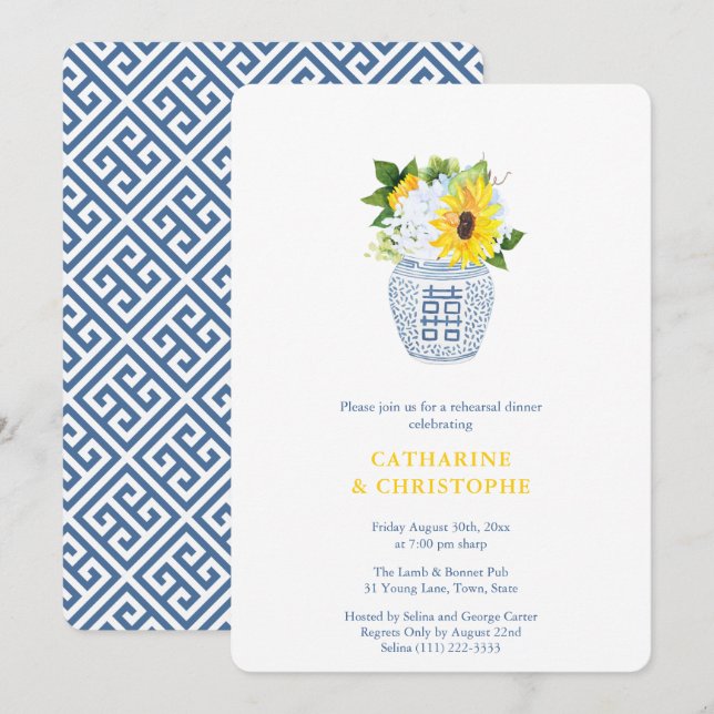 Invitation Dîner de répétition bleu et jaune de la Marine des (Devant / Derrière)