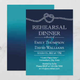 Invitation Dîner de répétition bleu Knot Aqua