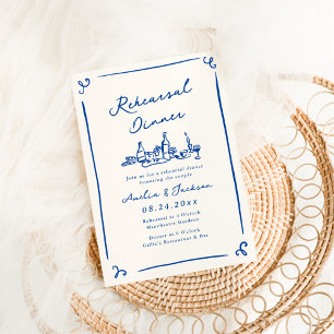 Invitation Dîner de répétition bleu marine dessiné à la main 