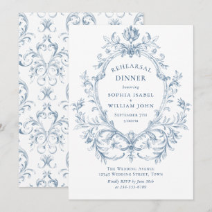 Invitation Dîner de répétition bleu poussiéreux de grâce orné