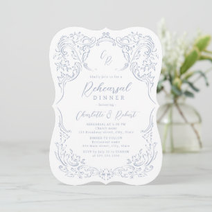 Invitation Dîner de répétition Bleu Poussiéreux Monogramme Vi