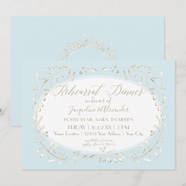 Invitation Dîner de répétition bleue Simple aquarelle Feuille (Devant / Derrière)