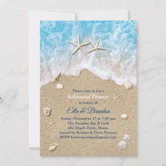 Invitation Dîner de répétition Blue Beach Waves & Starfish