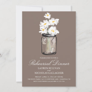 Invitation Dîner de répétition Blue Mason Jar et White Daisy