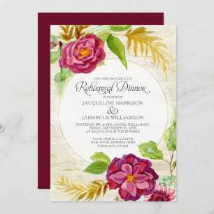 Invitation Dîner de répétition BOHO Burgundy Floral Fall Rose