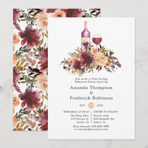 Invitation Dîner de répétition Bordo Peach Aquarelle Vin