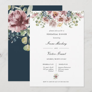 Invitation Dîner de répétition botanique bleu anemone