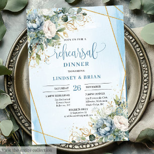 Invitation Dîner de répétition Botanique Dusty Blue Eucalyptu