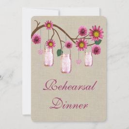Invitation Dîner de répétition Burlap Rustic Pink Mason Jars