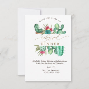 Invitation Dîner de répétition Cactus à points en aquarelle