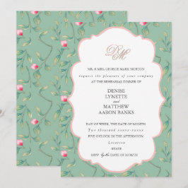 Invitation Dîner de répétition Cameo Green et Gossamer Pink