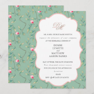 Invitation Dîner de répétition Cameo Green et Gossamer Pink