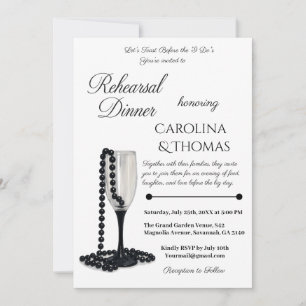 Invitation Dîner de répétition Champagne Perle Noir et Blanc