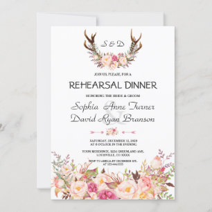 Invitation Dîner de répétition Charm Rose Blush Floral