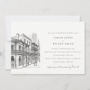 Invitation Dîner de répétition chic croquis La Nouvelle-Orléa