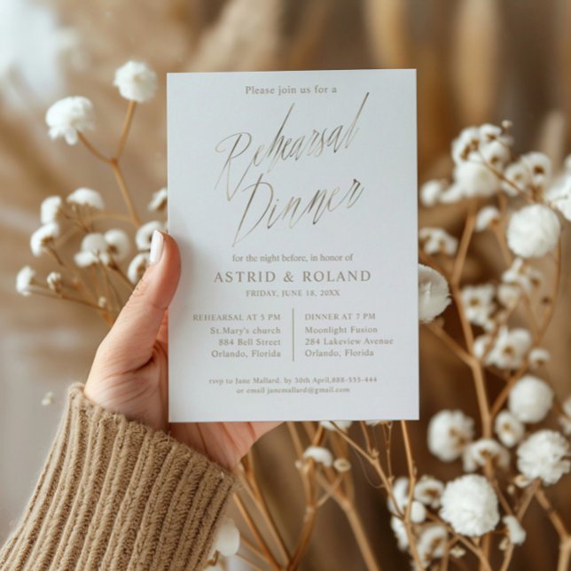 Invitation Dîner De Répétition Chic Faux Gold Foil Calligraph (Créateur téléchargé)