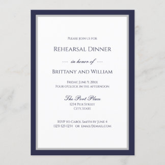 Invitation Dîner de répétition classique de la frontière bleu