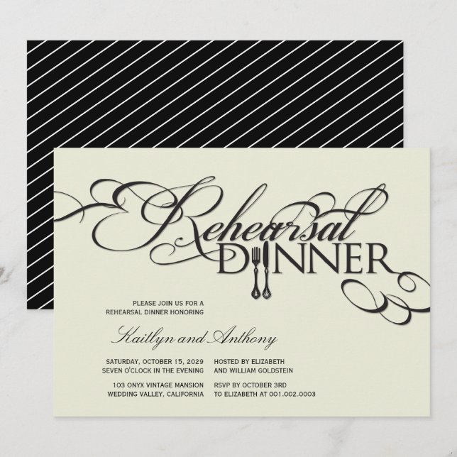 Invitation Dîner de répétition Classique Défilés de mariage I (Devant / Derrière)