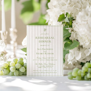 Invitation Dîner de répétition classique vert et beige