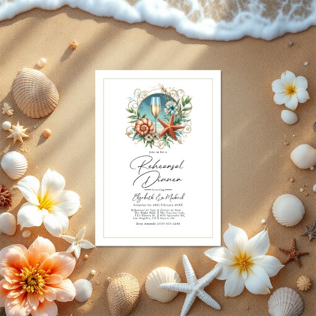 Invitation Dîner de répétition Coastal Chic Seashell (Coastal Chic Seashell Rehearsal Dinner Invitation)