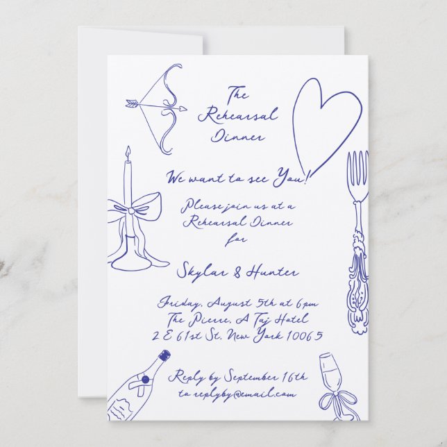 Invitation Dîner de répétition Cobalt Blue La Dolce Vita Ecru (Devant)