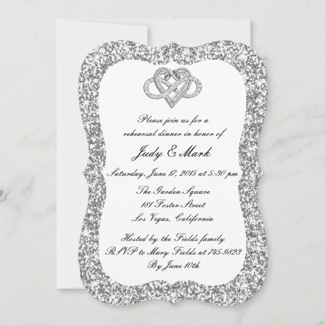 Invitation Dîner de répétition Coeur Parties scintillant Arge (Devant)