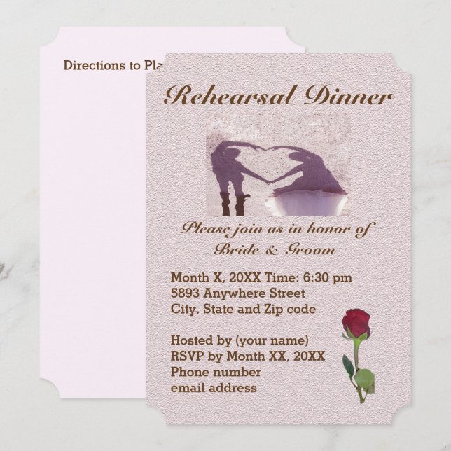 Invitation Dîner de répétition Coeur Silhouette Couple (Devant / Derrière)