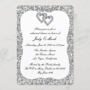Invitation Dîner de répétition Coeurs Diamants Parties scinti