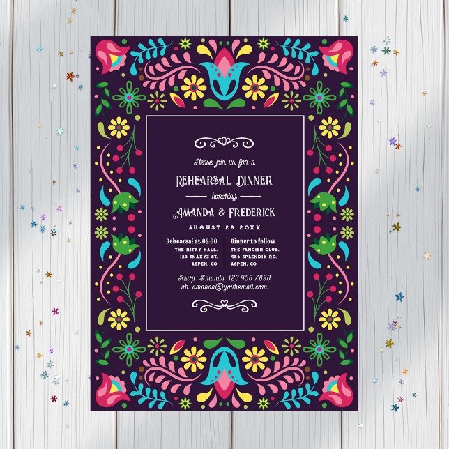 Invitation Dîner de répétition coloré mexicain (Colorful Mexican Fiesta Rehearsal Dinner Invitation)