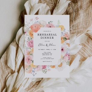 Invitation Dîner de répétition coloré Pastel Floral
