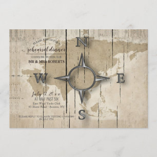 Invitation Dîner de répétition Compass et World Map