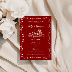Invitation Dîner de répétition couleur crème bordeaux dessiné