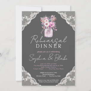 Invitation Dîner de répétition Country Lace Mason Jar Gris