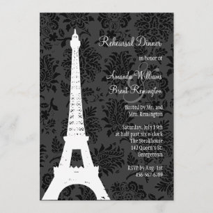 Invitation Dîner de répétition Damask Paris (noir)