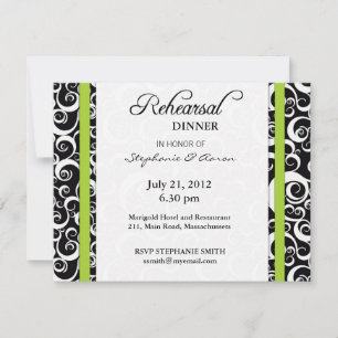 Invitation Dîner de répétition Damask Swirl en vert