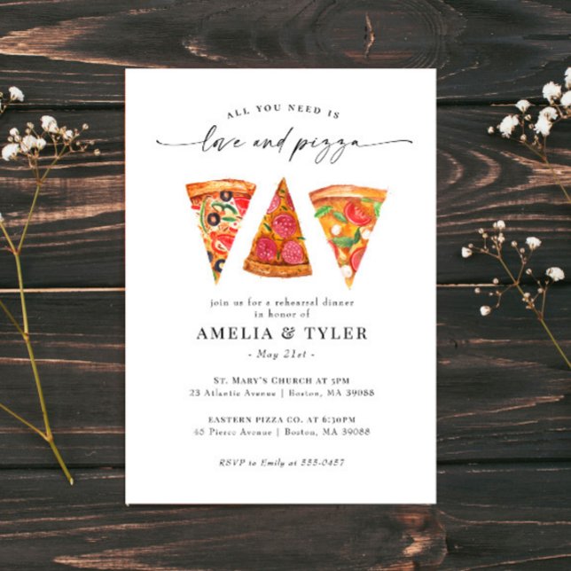 Invitation Dîner de répétition d'amour et de pizza (Créateur téléchargé)