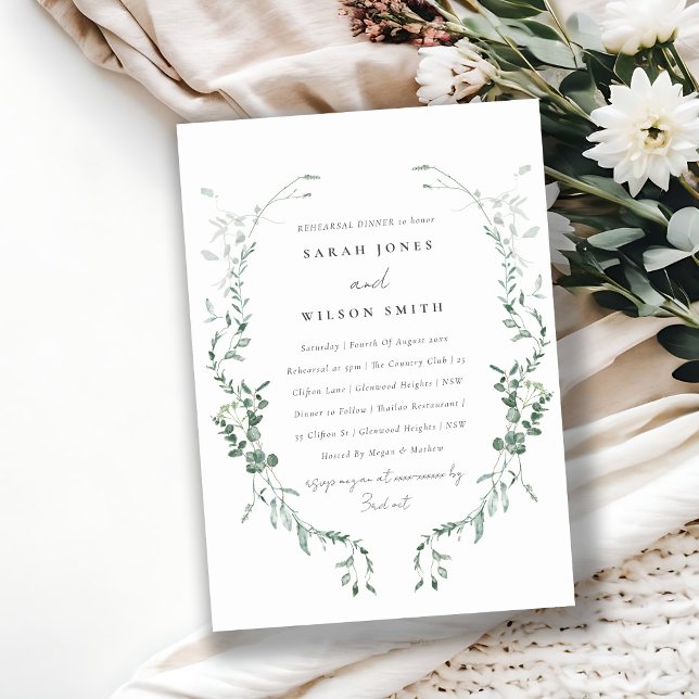 Invitation Dîner de répétition d'aquarelle de l'Eucalyptus bo (Créateur téléchargé)