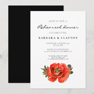 Invitation Dîner de répétition d'aquarelle de pavot rouge