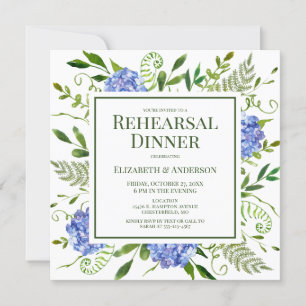 Invitation Dîner de répétition d'aquarelle florale Blue Hydra